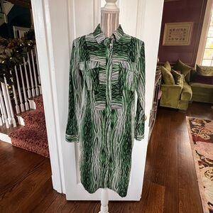 Green Patterned Women's Dress woodgrain Derek Lam medium button pockets D325